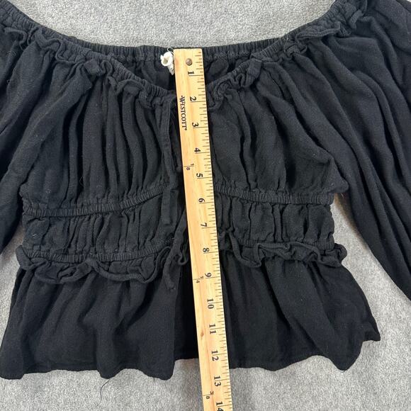 Entro Off Shoulder Cropped Peasant Blouse Women's Medium Black Pleated Ruffle - Picture 4 of 7